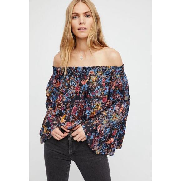 Free People Floral Printed Spirit Off Shoulder Top Size Small - Picture 2 of 5